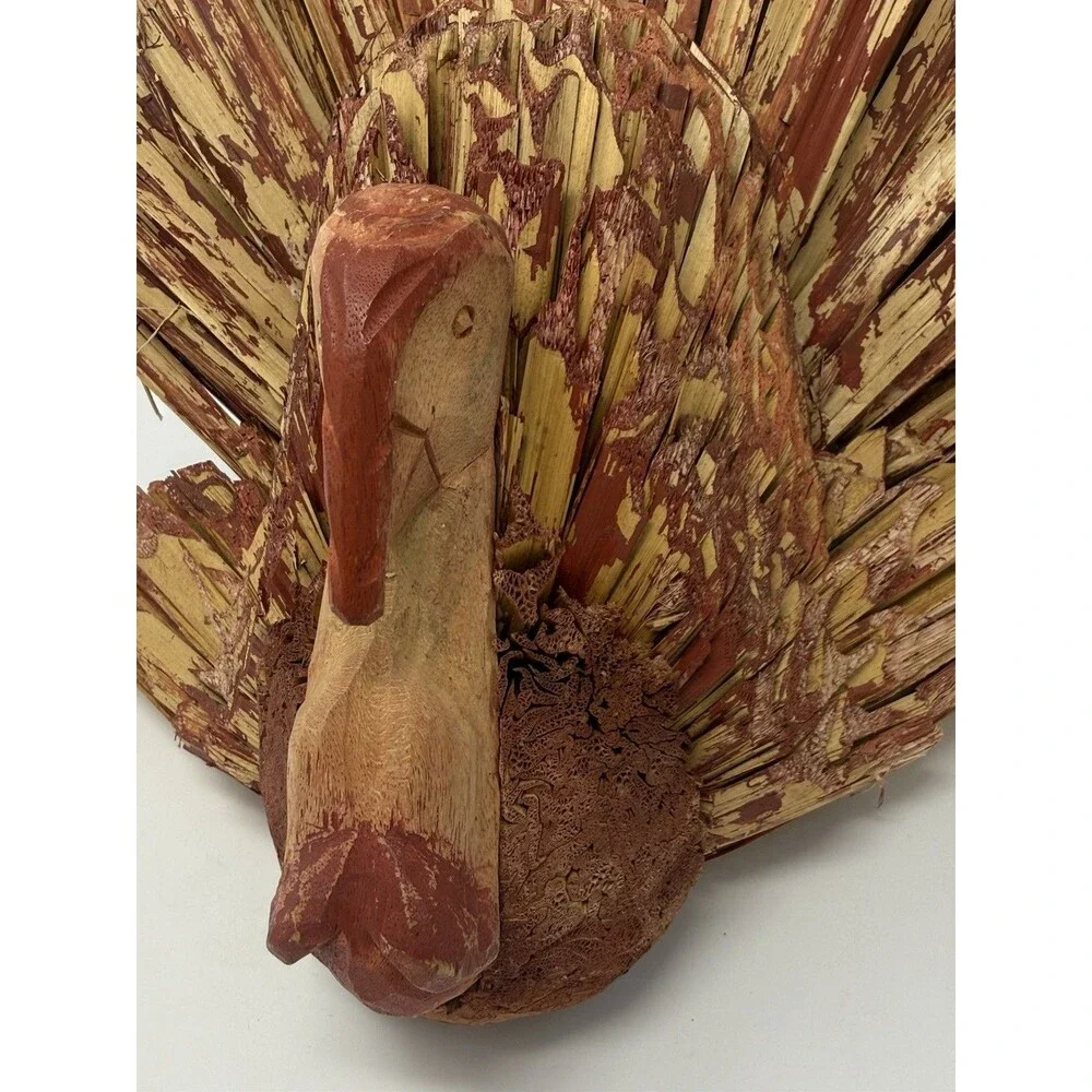 Turkey Tabletop Centerpiece Decor Decoration Made from Wood & Reed 13